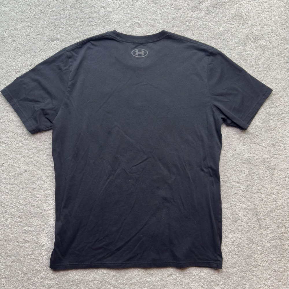 Under Armour T-Shirt Mens Large Black Gray Boxed Logo Loose Fit Short Sleeve Tee - Picture 2 of 5